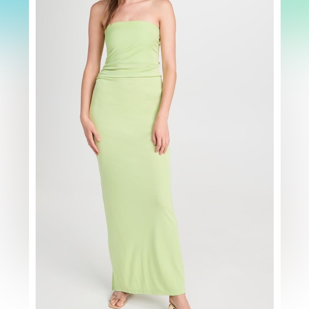 Christopher Esber Pistachio Drape Ruched Strapless Maxi Dress